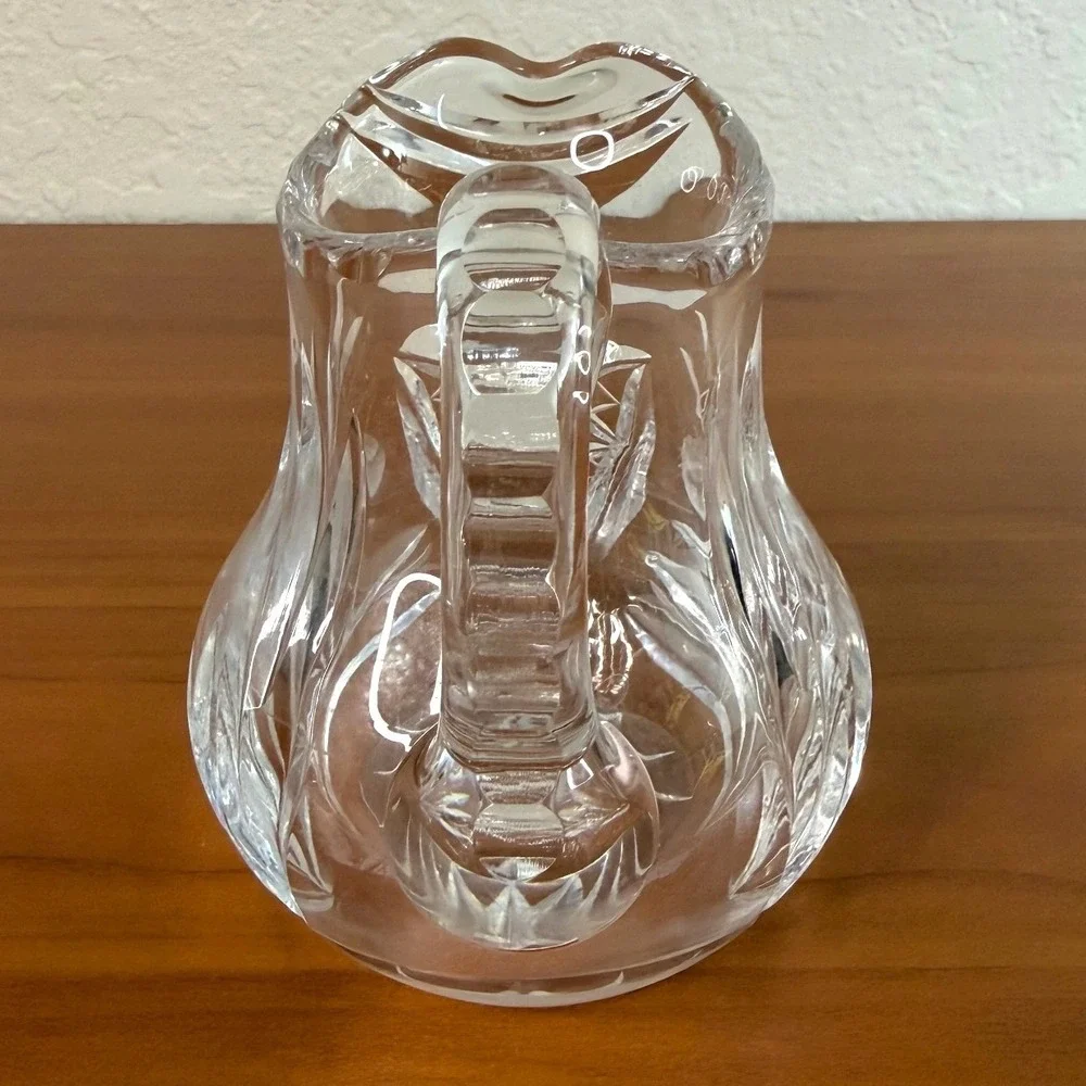 Vintage Lead Crystal Frosted Rose Creamer Pitcher Cut Glass Floral 4.25 Inch